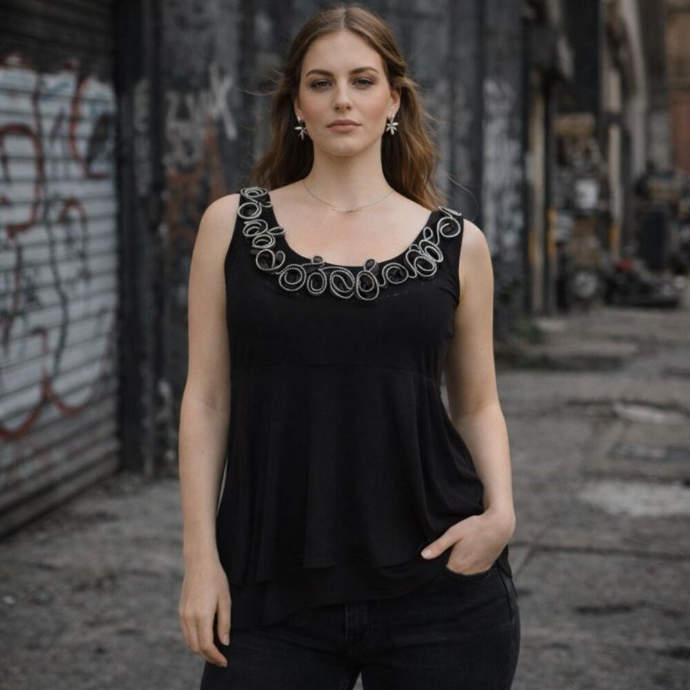 Peplum Top Slimming Ruffle Neckline Empire Style Large Tiana B. Size L